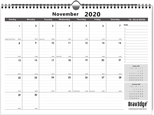 2021 Wall Calendar, 14 Months Calendar of 2020-2021, Nov. 2020 - Dec. 2021, 17” x 12”, Flexible Monthly Calendar for Office & Home |Premium Thick Paper for Organising & Planning |Twin-Wire Binding