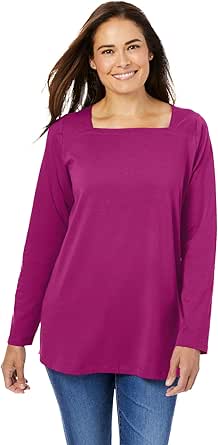 Woman Within Women's Plus Size Perfect Long-Sleeve Square-Neck Tee