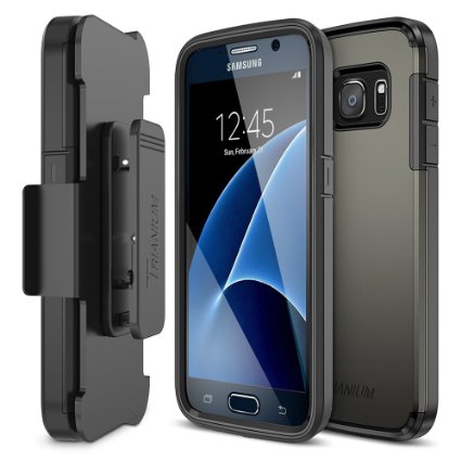 Galaxy S7 Case, Trianium [Duranium Series] Heavy Duty [Gunmetal Gray] Holster Case Belt Clip   Protective Cover with Built-in Screen Protector for Samsung Galaxy S7 2016 [Lifetime Warranty](TMS7D02)