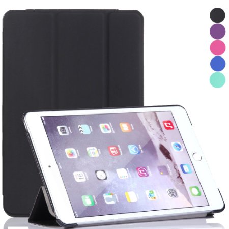 Lumsing Ultra Slim Tri-fold Auto Wake Up/Sleep Function PU Leather Case with Screen Protector and Cleaning cloth for iPad Mini 3/2/1 - Black