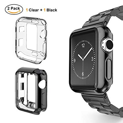 UBOLE Case for Apple Watch 38mm, UBOLE Scratch-resistant Flexible Lightweight Plated TPU Full Body Protective Case for iWatch Series3, Series 2, series 1 (CLEAR BLACK, 38mm)