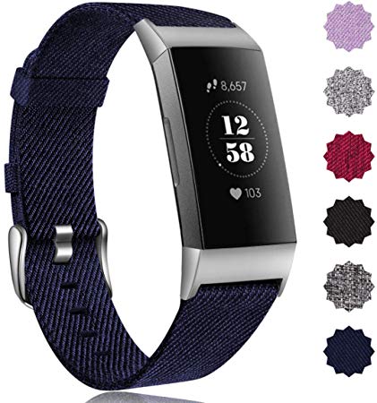 Maledan Bands Compatible with Fitbit Charge 3 & Charge 3 SE Fitness Activity Tracker for Women Men, Breathable Woven Fabric Replacement Accessory Strap