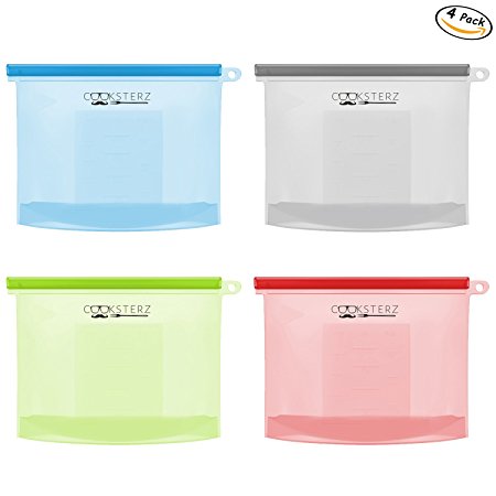 Reusable Silicone Food Preservation Bags, Food Savers, FDA & SGS Food Grade Silicone For Hot Cooking, Freezing, Snack Packing & Sous Vide Cooking. Airtight & Leak-Proof. 4 PCS, 4 Colors (Small Size)
