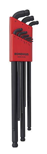 Bondhus 67099 Stubby Double Ball End L-Wrench Set with ProGuard Finish and Extra Long Arm, 9 Piece