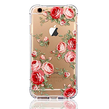 iPhone 6 Plus Case,iPhone 6S Plus Case with flowers, LUOLNH Slim Shockproof Clear Floral Pattern Soft Flexible TPU Back Cover [5.5 inch] -Rose Flower