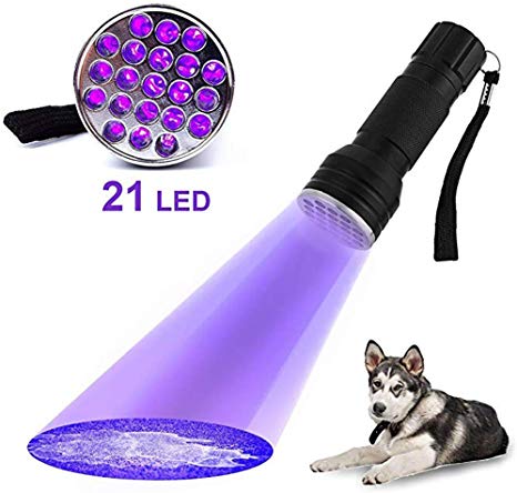 Handheld Ultraviolet 21 LED Flashlight - Find Pet Stains/Odors on Carpets, Rugs and Bed Sheets, UV Flashlight, Black Light Flashlight, Black Lights Handheld Flashlights