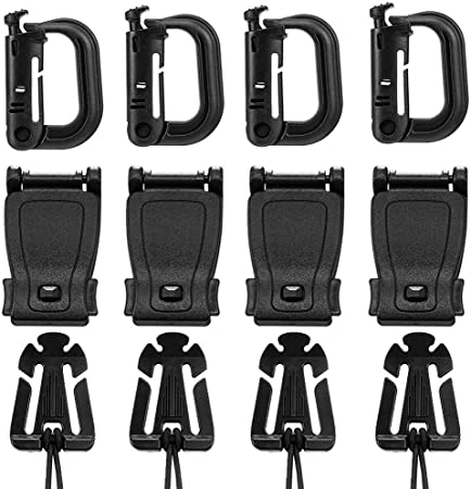Gogoku 12 Pcs Tactical Molle Attachments/Accessories for Backpack D Ring Clip, Elastic String & Strap Management Tool Buckle