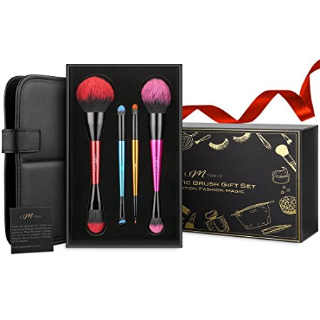 Professional Makeup Brushes Gift Set, IFM TOOLS 8 Piece Double Ended Cosmetic Brushes Set, with Organiser Holder Bag, Powder Liquid Cream Foundation Brush, Cruelty-Free Bristles, Premium Metal Handles