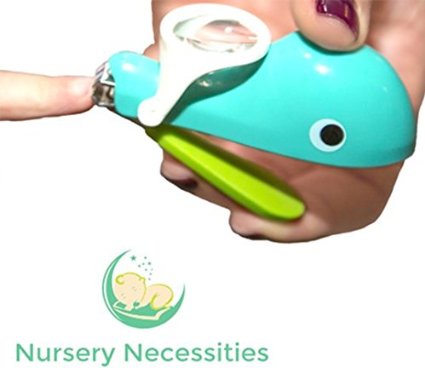 NAIL WHALE - 1 Best Baby and Child Nail Clippers - Eats Clippings - Magnifier and Finger Safety Stabilizer - By Nursery Necessities
