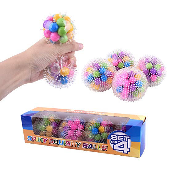 Special Supplies DNA Squish Stress Ball (4-Pack) Squeeze, Color Sensory Toy | Relieve Tension, Stress | Home, Travel and Office Use | Fun for Kids and Adults (Squishy Spiky)