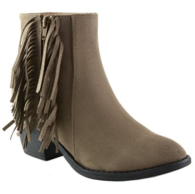 alpine swiss Arosa Micro Suede Women's Fringe Boots Block Heel Zip Up