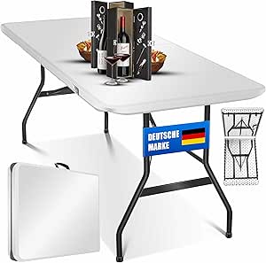 KESSER® Buffettisch Tisch klappbar Kunststoff 183x76 cm Campingtisch Partytisch Klapptisch Gartentisch für Garten, Terrasse und Balkon zusammenklappbar 6 Personen inkl. Tragegriff, Weiß