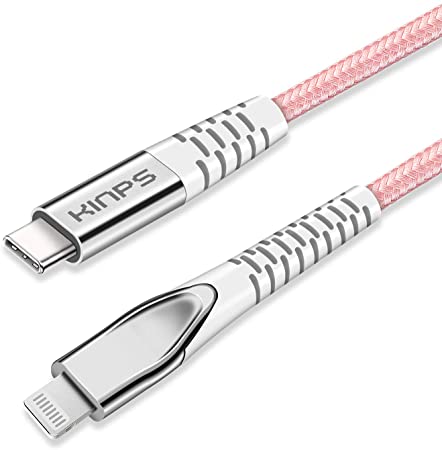 KINPS Apple MFI Certified (10ft/3m) USB C to Lightning Fast Charging Cable Compatible with iPhone 11/11Pro/11 Pro Max/X/XS/XR/XS MAX, Supports Power Delivery(for Use with Type C Chargers), Pink