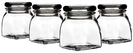 Palais Glassware 3 Ounce Clear Glass Spice Jar with Glass Lid - Contemporary Square Finish Set of 12