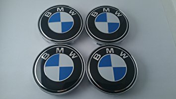 4 X BMW Blue Wheel Center Caps, Badge, Emblem 68mm By SH