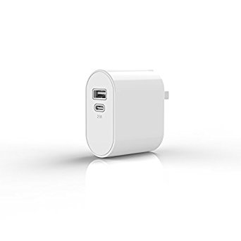 Yoobao 10W USB-C (Type C) Power Adapter, 5V/2.1A Dual USB Ports AC Wall Charger For New Macbook, Nokia N1, Chromebook Pixel And Other USB C And Android/Apple Devices(White)