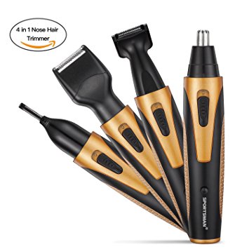Nose Hair Trimmer, [Newest Version] 4 in 1 Rechargeable Nose Trimmer/Nose Ear Trimmer/Bread Trimmer/Sideburn Trimmer/Eyebrow Trimmer Stainless Steel&Water Resistant with Wet/Dry&Vacuum Cleaning System