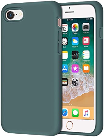 Anuck Case for iPhone SE 2020, iPhone 8 and iPhone 7, (4.7 inch), Non-Slip Liquid Silicone Gel Rubber Bumper Soft Microfiber Lining Hard Shell Shockproof Full-Body Protective Cover, Pine Green