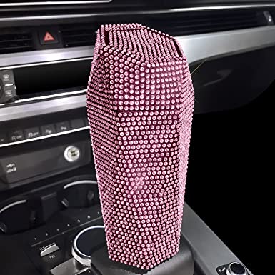Dyshuai Bling Car Trash Can Trash Organizer with Lid Rhinestone Glitter Auto Garbage Diamond Design, Leakproof Mini Cup Holder Garbage Bin (Pink)