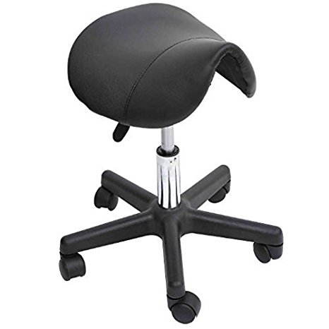 HomCom Adjustable Swivel Salon Massage Spa Seat Tattoo Chair Saddle Stool - Black