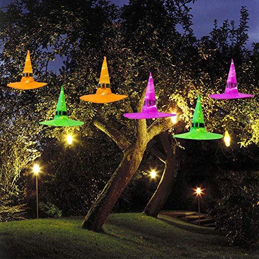 MAOYUE Halloween Decorations Witch Hat, 6Pcs Battery Powered Witches Hat String Light 33 ft. Halloween Décor for Outdoor, Garden, Indoor, Yard, Tree, Party (Purple/Orange/Green)