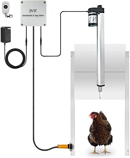 JVR Chicken Coop Door Automatic Smart Opener Kit with Safety Mechanism, Compatible with Alexa, Google Home, Rainproof 2.4GHz WiFi Timer Controller Actuator Motor Mobile/Remote Control (Smart Version)