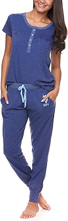 U.S. Polo Assn. Womens Pajama Set with Pockets - Short Sleeve Shirt and Pajama Pants Pj Set