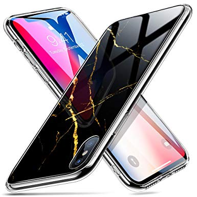 ESR iPhone X Case, 9H Marble Tempered Glass Back Cover [Mimics the Glass Back of the iPhone X][Scratch-Resistant]   Soft Silicone Bumper [Shock Absorption] for iPhone X/iPhone 10(Dark)