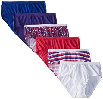 Fruit of the Loom Women's 6 Pack Assorted Cotton Low-Rise Brief Panties