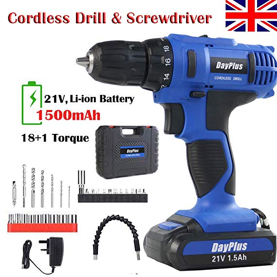 Powerful Cordless Drill Set & Screwdriver 21V 45N.m Impact Power Tool, Fast Charger, 18   1 Torque Setting w Quick-Release Drill Chuck, 2-Speed, LED Work Light, 29 Bits in Case