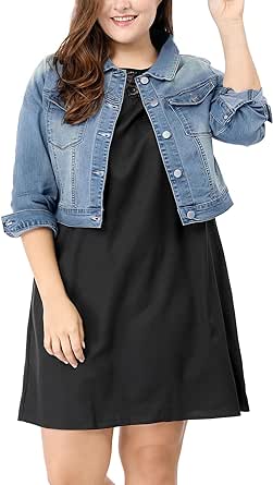 uxcell Women's Plus Size Button Closed Cropped Denim Jackets Stitching 2024