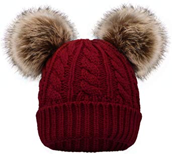 Arctic Paw Women Winter Cable Knit Fleece Lined Warm Pom Pom Beanie Hat