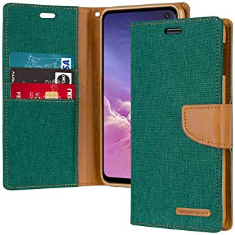 Galaxy S10e Wallet Case, Goospery Canvas Diary [Denim Material] Stand Flip Cover with Card Holder & Magnetic Closure (Green) S10L-CAN-GRN