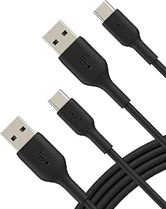 Belkin BoostCharge USB-C Cable (6.6ft/2M), USB-C to USB-A Cable, USB Type-C Cable for iPhone 16 Series, Samsung Galaxy S24, S23, Note20, Pixel 9, iPad Pro, Nintendo Switch, & More - Black (2-Pack)