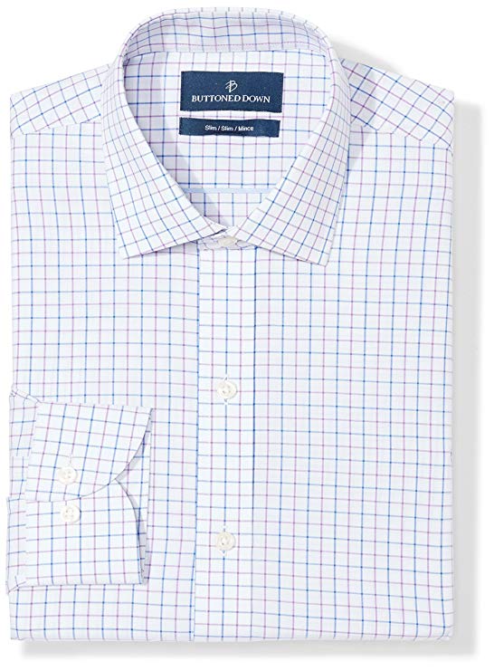 Amazon Brand - BUTTONED DOWN Men's Slim Fit Check Non-Iron Dress Shirt