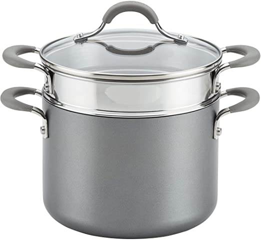 Circulon 5-Qt. Covered Stockpot Insert Hard Anodized Aluminum Steamer Set, 5 Quart, Graphite