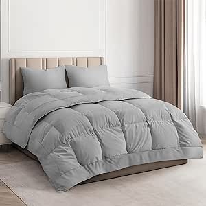 Cal King Size, Light Gray Alternative Down Comforter - Warm, Lightweight, Luxury, & Breathable Hotel Quality Bedding Set - All Season Fluffy & Cozy Oversized Cooling Microfiber Duvet Insert Comforter