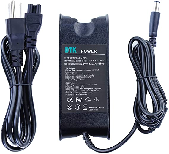 Dtk 19.5V 4.62A 90W for Dell Ac Adapter Laptop Computer Charger/Notebook PC Power Cord Supply Source Plug n4050 n5010 M4300 M1210 Connector Size: 7.4X5.0mm