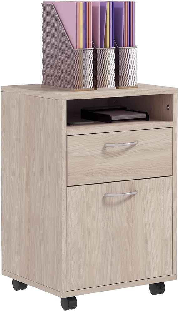 HOMCOM Caisson de Bureau à roulettes, Meuble de Rangement Mobile, avec tiroir, Placard et Niche, pour Documents et Dossier Suspendu, 40 x 35 x 60 cm, Blanc