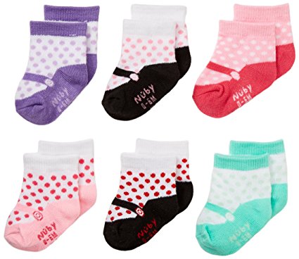 Nuby Baby Girl Infant/Newborn 6-Pack Ballet Slipper Novelty Socks, 0-6 Months, Assorted