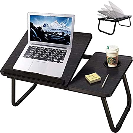 Lap Desk with Cup Holder,Bed Desk for Laptop,Table Tray for Bed,Adjustable Computer Stands with Cup Slot for Writing,Portable Fits up to 17 inches Notebook for Eating Watching Movie on Bed Couch Sofa