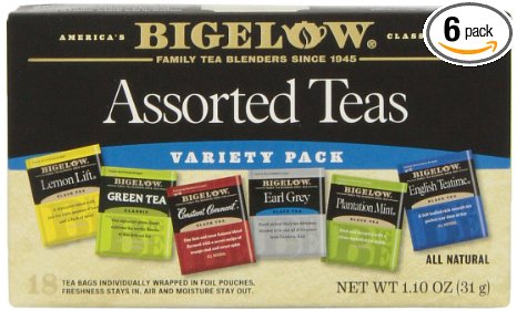 Bigelow 6 Assorted Teas, 18-Count Boxes (Pack of 6)