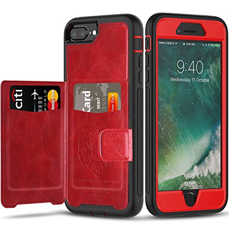 iPhone 6 7 8 Plus Case with Wallet,Full-Body Military Grade Protection Case with a Dual Layer Wallet designlot & Kickstand for iPhone 6 7 8 Plus 5.5 Inch. for Girl Women-Red Black