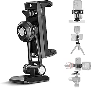 NEEWER Adaptateur de Support pour Téléphone en Métal, Pince de Support Téléphone avec Cold Shoe, Base de Type Arca QR, Pivot à 360 ° Inclinaison à 180 °, Compatible avec iPhone 15 Pro Max Galaxy S23