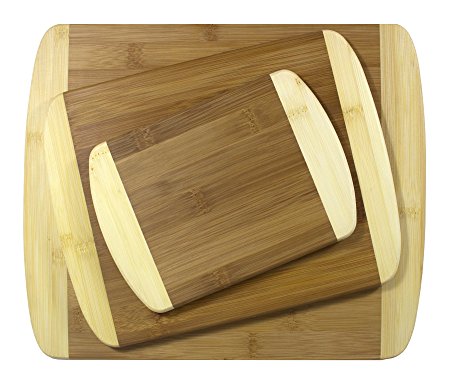 Totally Bamboo 3 Piece 2-Tone Bamboo Board Set, 1/2" Thick Bamboo Cutting & Serving Boards