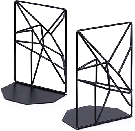 SONGXIN Book Ends for Shelves, Black Metal Bookends Decorative for Heavy Books, Decorative Book Ends for Children Office Geometric Design Book Support Book Stopper for Home Kitchen
