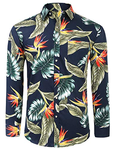 Dioufond Men's Floral Button Down Long Sleeve Shirt