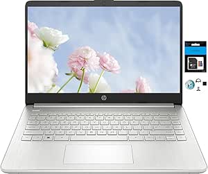 HP 14 Premium HD Portable Laptop Computer Students Business, Quad-Core Intel Celeron Processor, 16GB RAM, 384GB Storage(128GB eMMC 256GB SD Card), 1 Year Office 365, HDMI, Win 11 w/KW Accessories