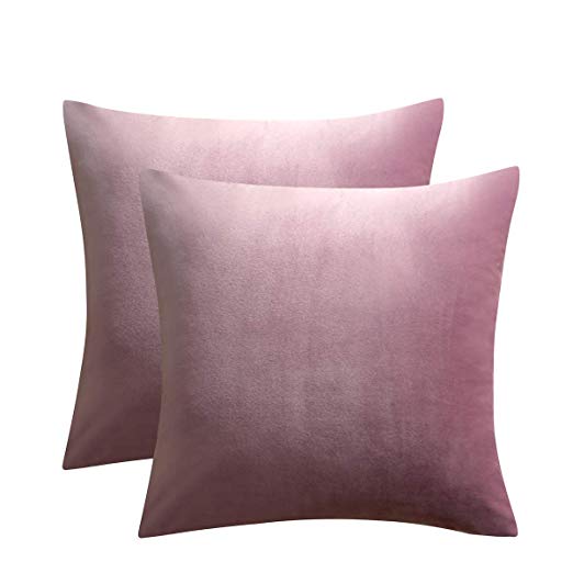 JUSPURBET Pack of 2,Velvet Decorative Throw Pillows Covers Cases for Couch Bed Sofa,Soild Color Soft Pillowcases,26x26 Inches,Pink Purple