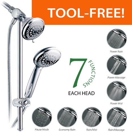 DreamSpa Instant-Mount Drill-Free HeightAngle Adjustable 3 Way Shower-HeadHandheld Shower Combo with Slide Bar by Top Brand Manufacturer